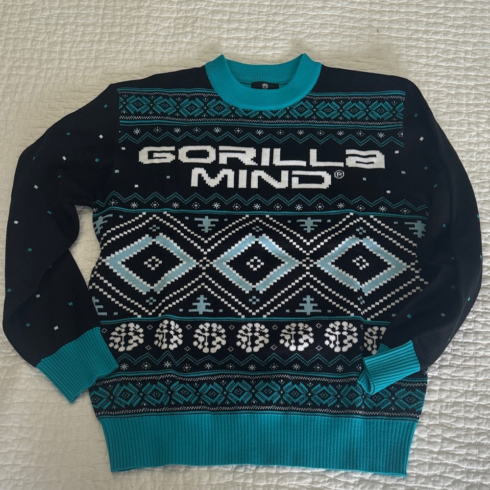 Men's Black and Teal Crewneck Sweater